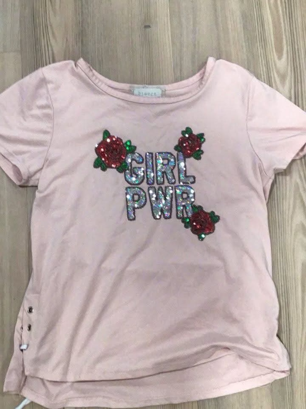 Girls' Pink Sequin 'GIRL PWR' Short Sleeve Tee